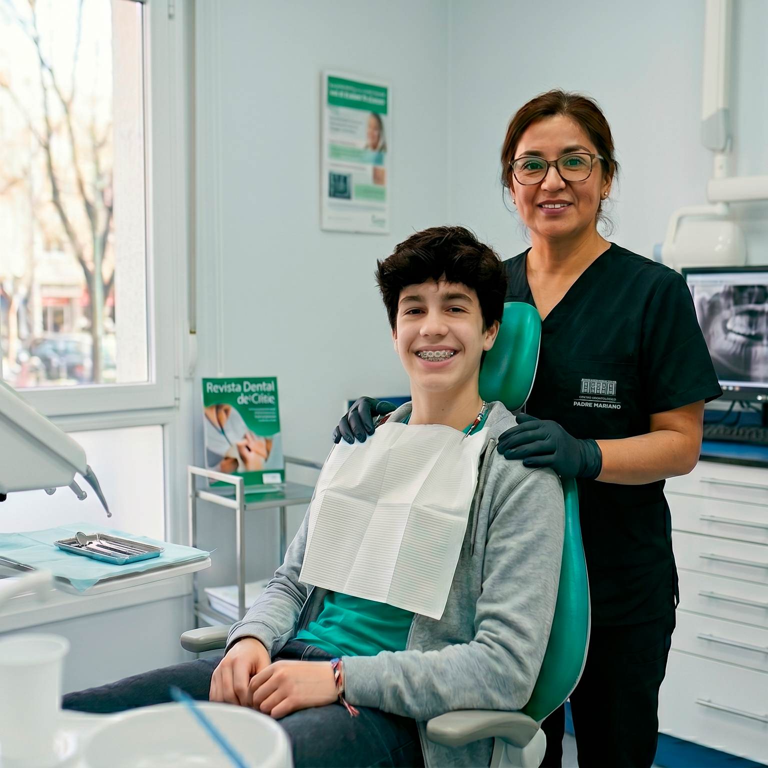 Adolescente en sillón dental con dentista - Ortodoncia Padre Mariano